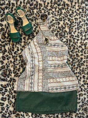 Anthropologie Multistripe Knit Halter in Cream, Black, Pink, and green